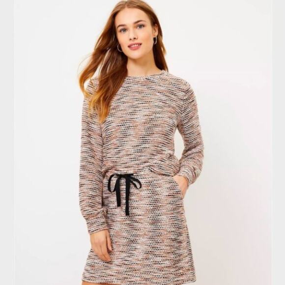 LOFT XL Boucle Sweatshirt & Skirt Set Drawstring Waist Marled Knit EUC - Picture 2 of 11